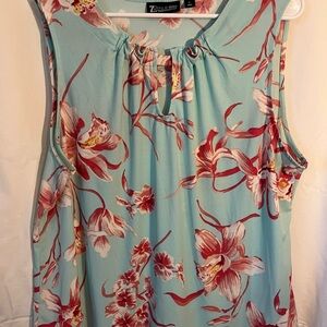 New York & Company Floral Sleeveless Blouse - Blue and Red